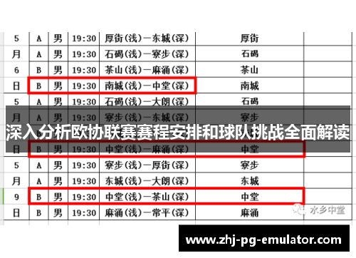 深入分析欧协联赛赛程安排和球队挑战全面解读